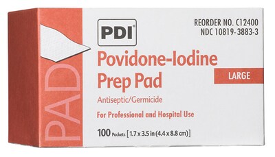 PDI® PVP Iodine Prep Pad, Large, 1.75" x 3.5", 10 Box/Case (C12400)