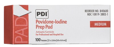 PDI® PVP Iodine Prep Pad, Medium, 1.1875" x 2.625", 10 Box/Case (B40600)