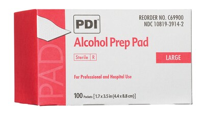 PDI® Alcohol Prep Pad, Large, Sterile, 1.7” x 3.5”, Applicator 2½ x 3, 100/Box (C69900)