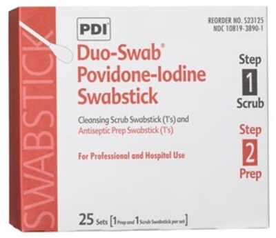 PDI® PVP Iodine Scrub Swabstick 3s, 3/Pack, 25/Box (S12825)