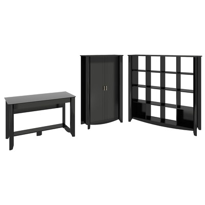 Bush Furniture Aero Writing Desk with 16 Cube Bookcase and Tall Storage Cabinet, Classic Black (AER018BK)
