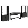 Bush Furniture Aero Writing Desk and Set of 2 Tall Library Storage Cabinets with Doors, Classic Black (AER019BK)