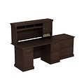Bush Business Furniture Syndicate 60W x 30D Double Pedestal Desk with Hutch and Lateral File, Mocha Cherry