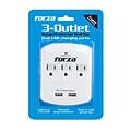 Forza Power Technologies 3-Outlet 2 USB Grounded Wall Tap, 1875W, White, (FWT-730USB)