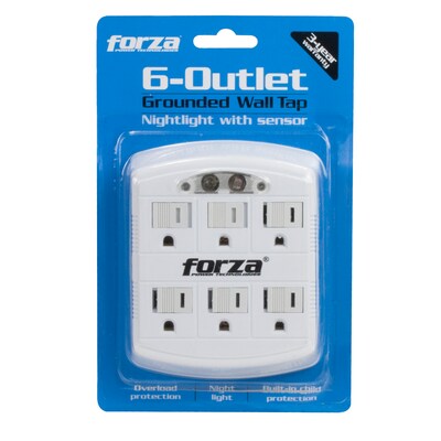 Forza Power Technologies 6-Outlet Grounded Wall Tap, 1875W, White, (FWT-665)