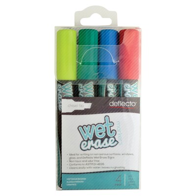 Deflect-O Tank Wet Erase Markers, Chisel Tip, Assorted, 4/Pack (SMA510-V4)