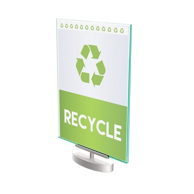 Deflecto® Superior Image® Sign Holder, 8.5 x 11, Silver/Clear with Green Edges (691590)