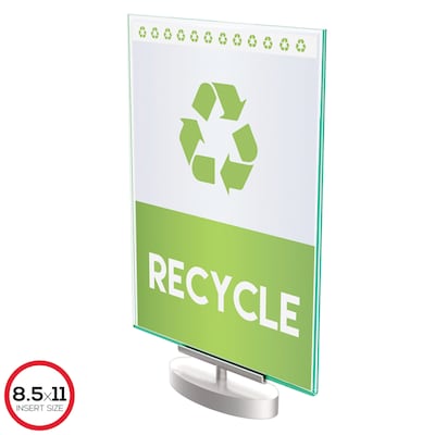 Deflecto® Superior Image® Sign Holder, 8.5 x 11, Silver/Clear with Green Edges (691590)