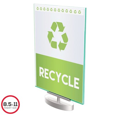 Deflecto® Superior Image® Sign Holder, 8.5" x 11", Silver/Clear with Green Edges (691590)