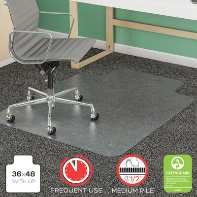 Deflecto Chair 48''x36'' Vinyl Chair Mat for Carpet, Rectangular w/Lip (DEFCM14113COM)