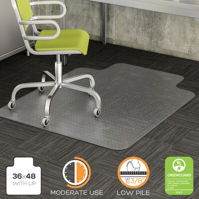Deflect-O Carpet Chair Mat with Lip, 36 x 48, Low-Pile, Clear (DEFCM13113COM)
