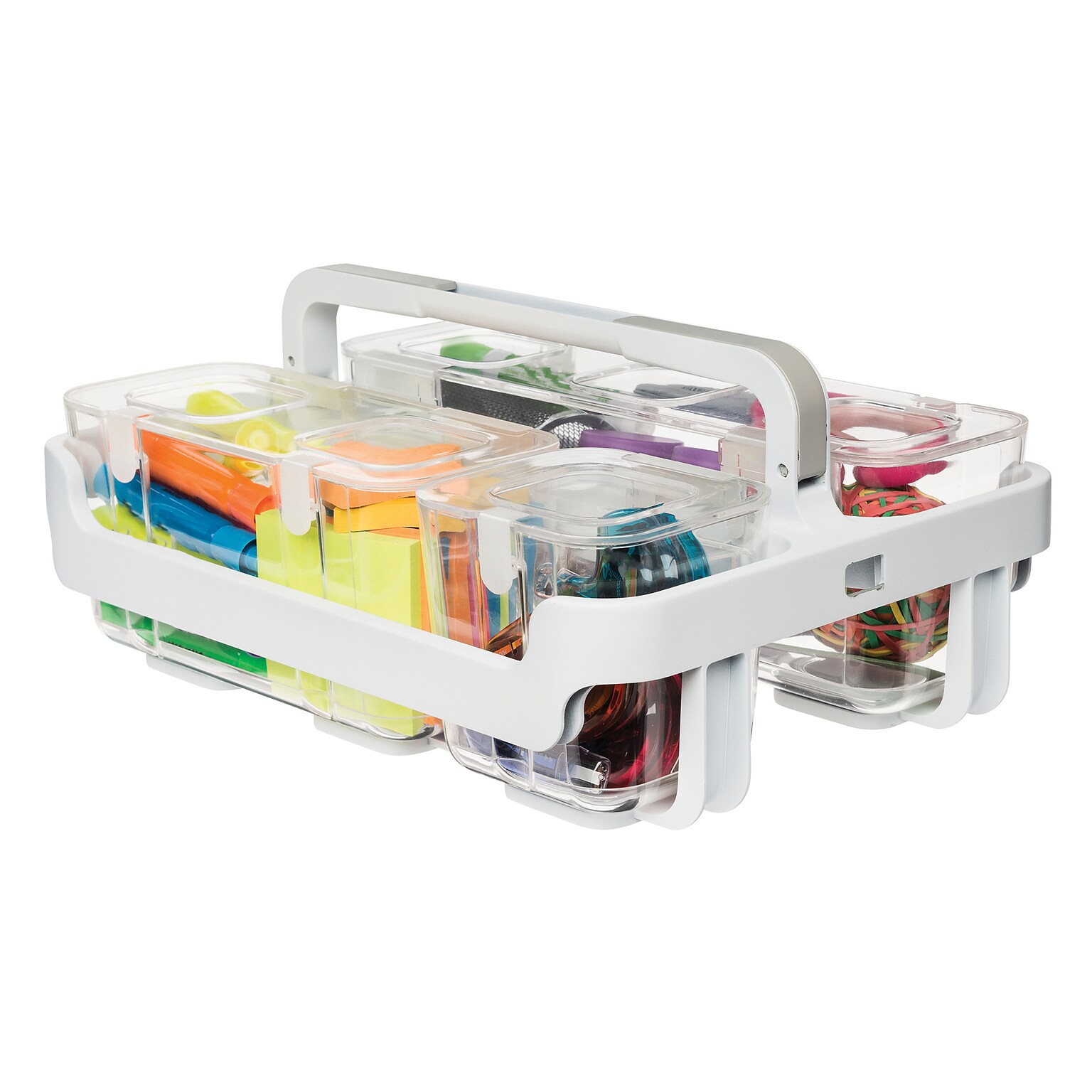 Deflecto Stackable Caddy Organizer with 3 Canisters, Clear (29003CR)