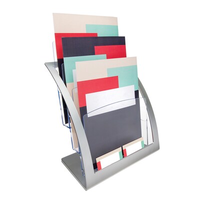 Defelcto Three-Tier Contemporary Magazine Holder, 11-1/4w x 6-15/16d x 13-5/16h, Silver (DEF693745)