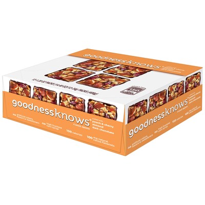 goodnessknows Peach, Cherry, Almond and Dark Chocolate Snack Square Bars, 12 Pack (MMM49715)