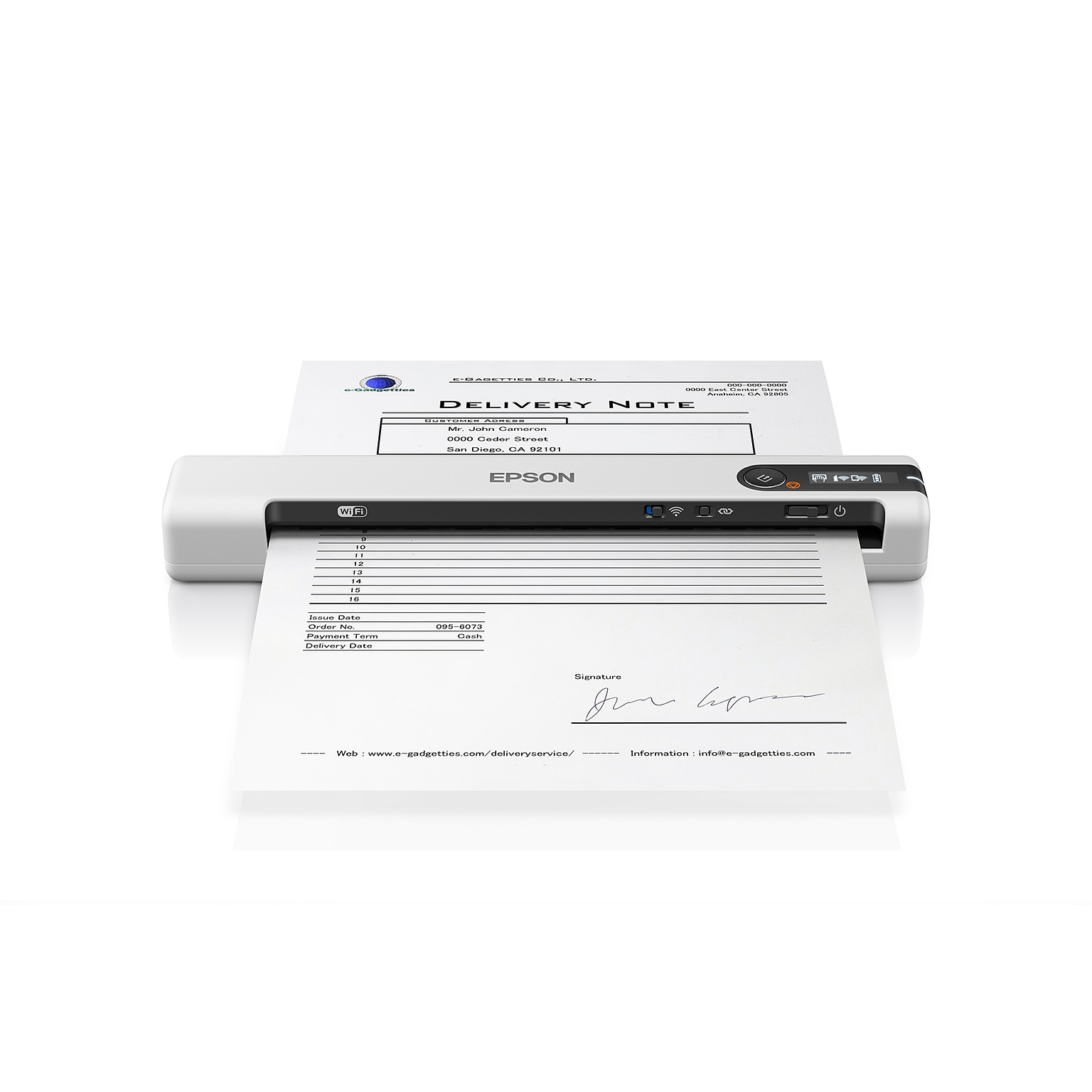 Epson DS-80W USB/Wireless Portable Document Scanner, White (B11B253202)