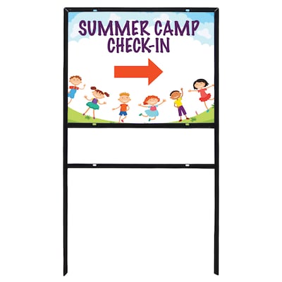 Custom Full Color Horizontal Metal Yard Sign with Angle Iron Frame, 18 x 24, 3 mm. White Composite