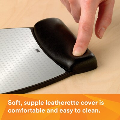 3M™ Gel Wrist Rest for Mouse, Soothing Gel, Easy to Clean Leatherette Cover, 6.9" W, Black (WR305LE)