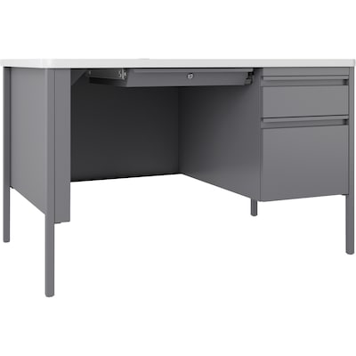 Lorell Fortress Series Right-Pedestal Teachers Desk, 48W x 30D x 29.5H, White/Gray (LLR66940)