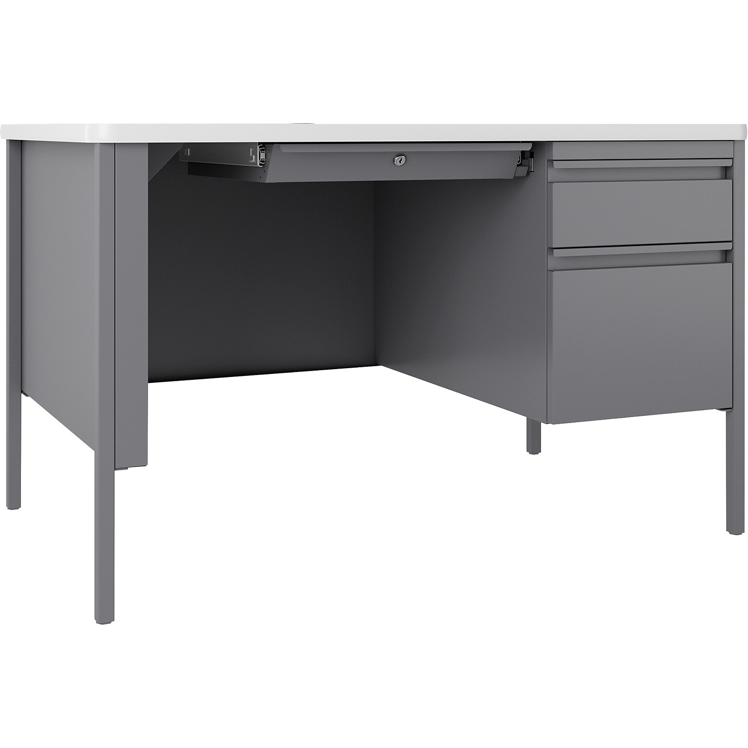 Lorell Fortress Series Right-Pedestal Teachers Desk, 48W x 30D x 29.5H, White/Gray (LLR66940)
