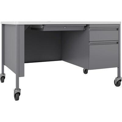 Lorell Fortress Series Mobile Right-Pedestal Teachers Desk, 48W x 30D x 29.5H, White/Gray (LLR66944)