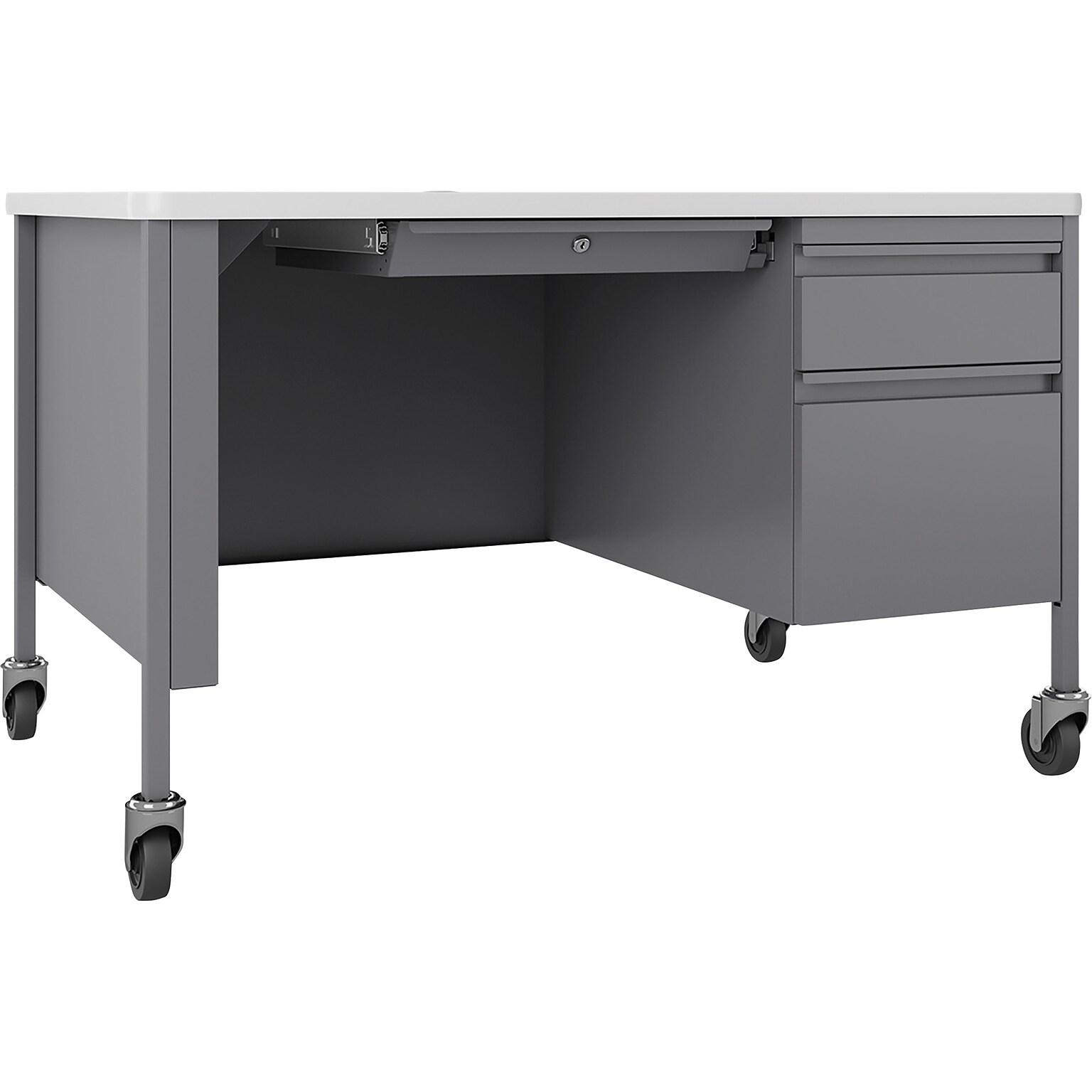Lorell Fortress Series Mobile Right-Pedestal Teachers Desk, 48W x 30D x 29.5H, White/Gray (LLR66944)