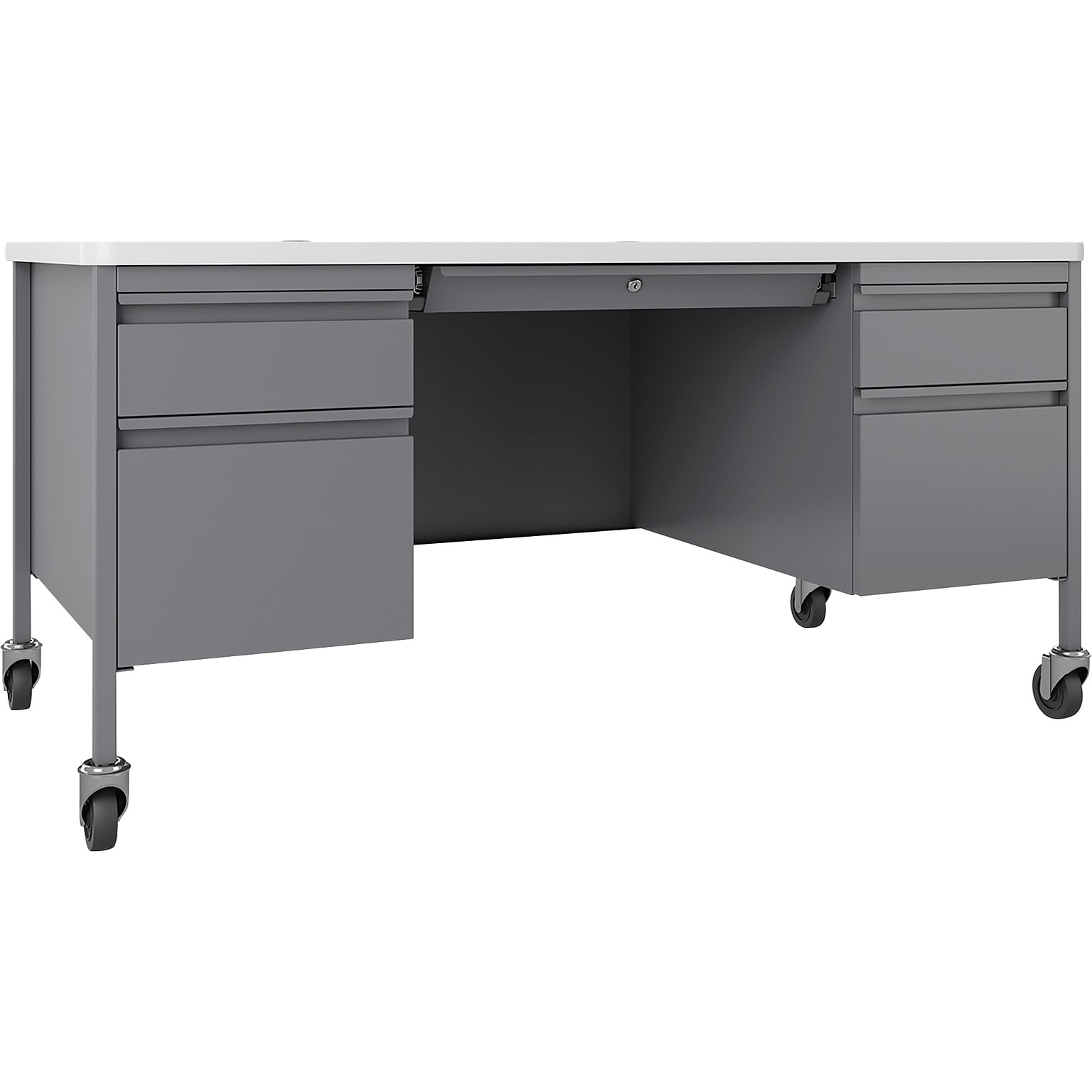 Lorell Fortress Series Mobile Double-Pedestal Teachers Desk, 60W x 30D x 29.5H, White/Gray (LLR66946)