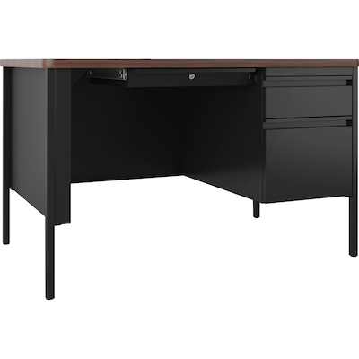 Lorell Fortress Series Right-Pedestal Teachers Desk, 48W x 30D x 29.5H, Walnut/Black (LLR66939)