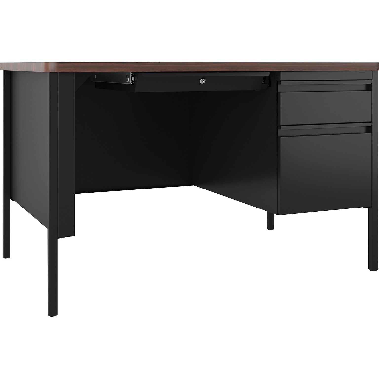 Lorell Fortress Series Right-Pedestal Teachers Desk, 48W x 30D x 29.5H, Walnut/Black (LLR66939)