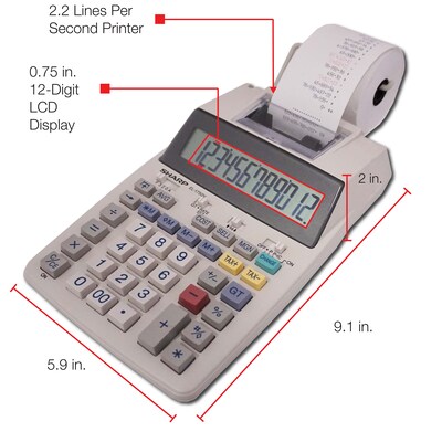 Sharp EL-1750V 12-Digit Desktop Printing Calculator, White