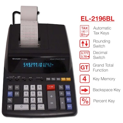 Sharp EL-2196BL 12-Digit Desktop Printing Calculator, Black