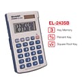 Sharp Elsi Mate EL-243SB 8-Digit Pocket Calculator, Gray/Blue