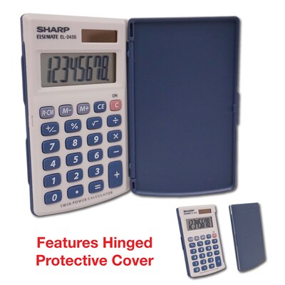 Sharp Elsi Mate EL-243SB 8-Digit Pocket Calculator, Gray/Blue