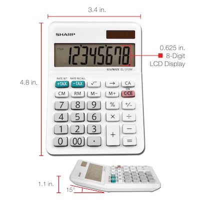Sharp Elsi Mate EL-310WB 8-Digit Desktop Calculator, White