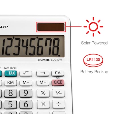 Sharp Elsi Mate EL-310WB 8-Digit Desktop Calculator, White