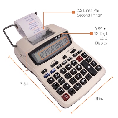 Victor 1208-2 12-Digit Desktop Calculator, White