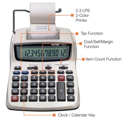 Victor 1208-2 12-Digit Desktop Calculator, White