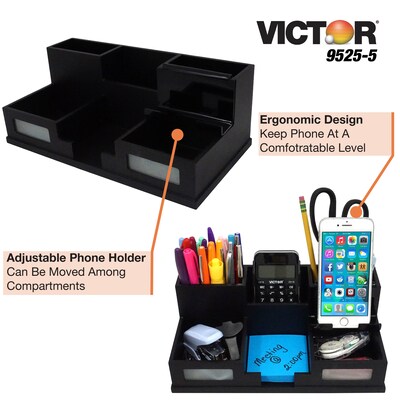 Victor Technology 6 Compartment Wood Storage with Smart Phone Holder, Black (9525-5)