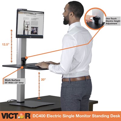 Victor Technology 28" W High Rise™ Electric Single Monitor Standing Desk, Laminate Wood (DC400)