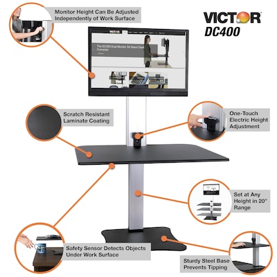 Victor Technology 28" W High Rise™ Electric Single Monitor Standing Desk, Laminate Wood (DC400)