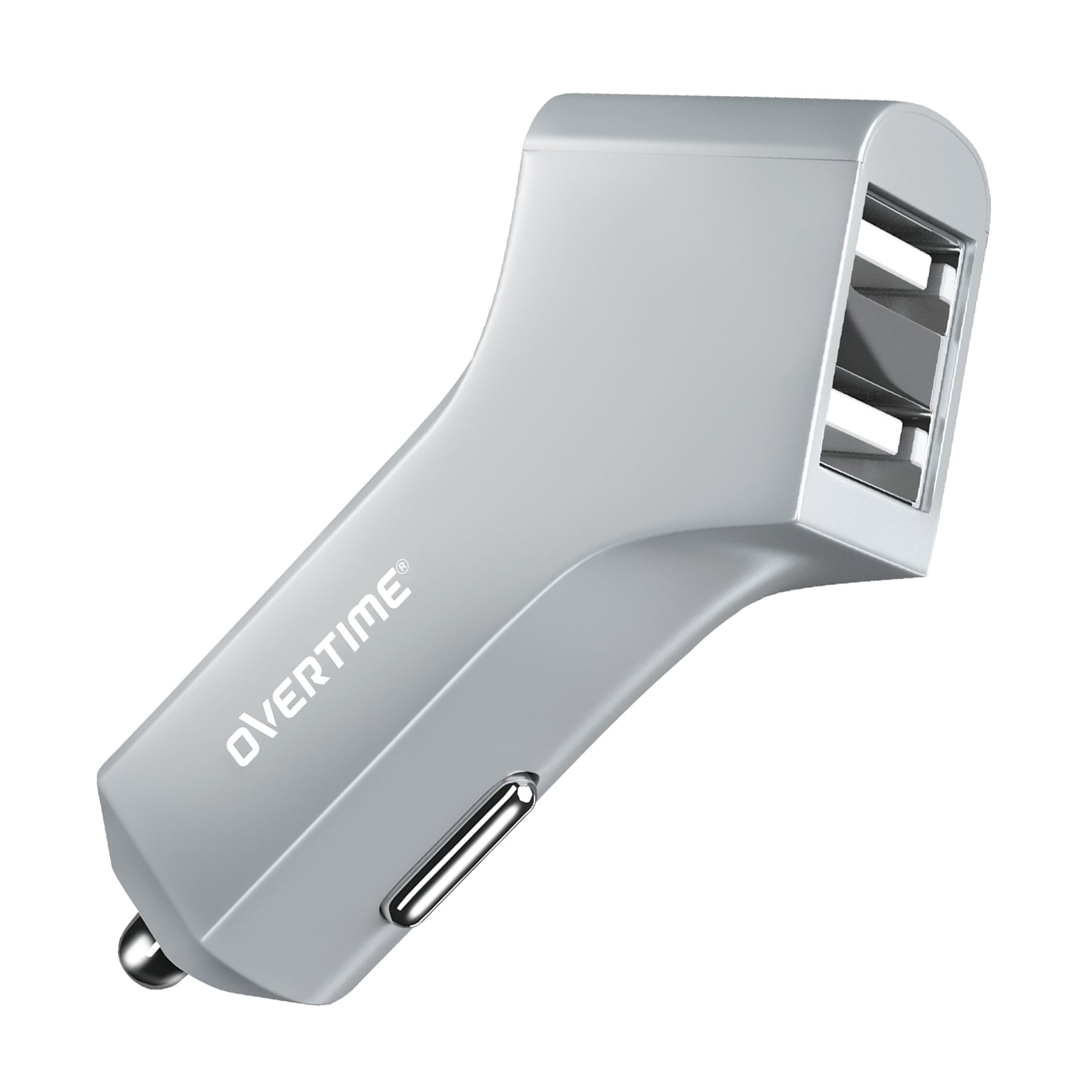 Overtime Dual USB 2.4 AMP Vehicle Charger, Metallic Silver (OTC2USB2ASL)
