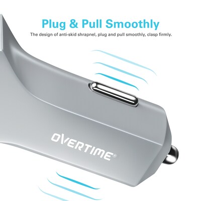 Overtime Dual USB 2.4 AMP Vehicle Charger, Metallic Silver (OTC2USB2ASL)