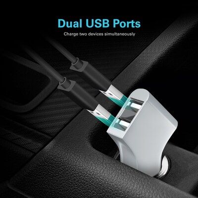 Overtime Dual USB 2.4 AMP Vehicle Charger, Metallic Silver (OTC2USB2ASL)