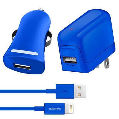Overtime Lightning Charging Bundle for Apple Devices, Blue, 3/Pack (DAC3IN1BLU)