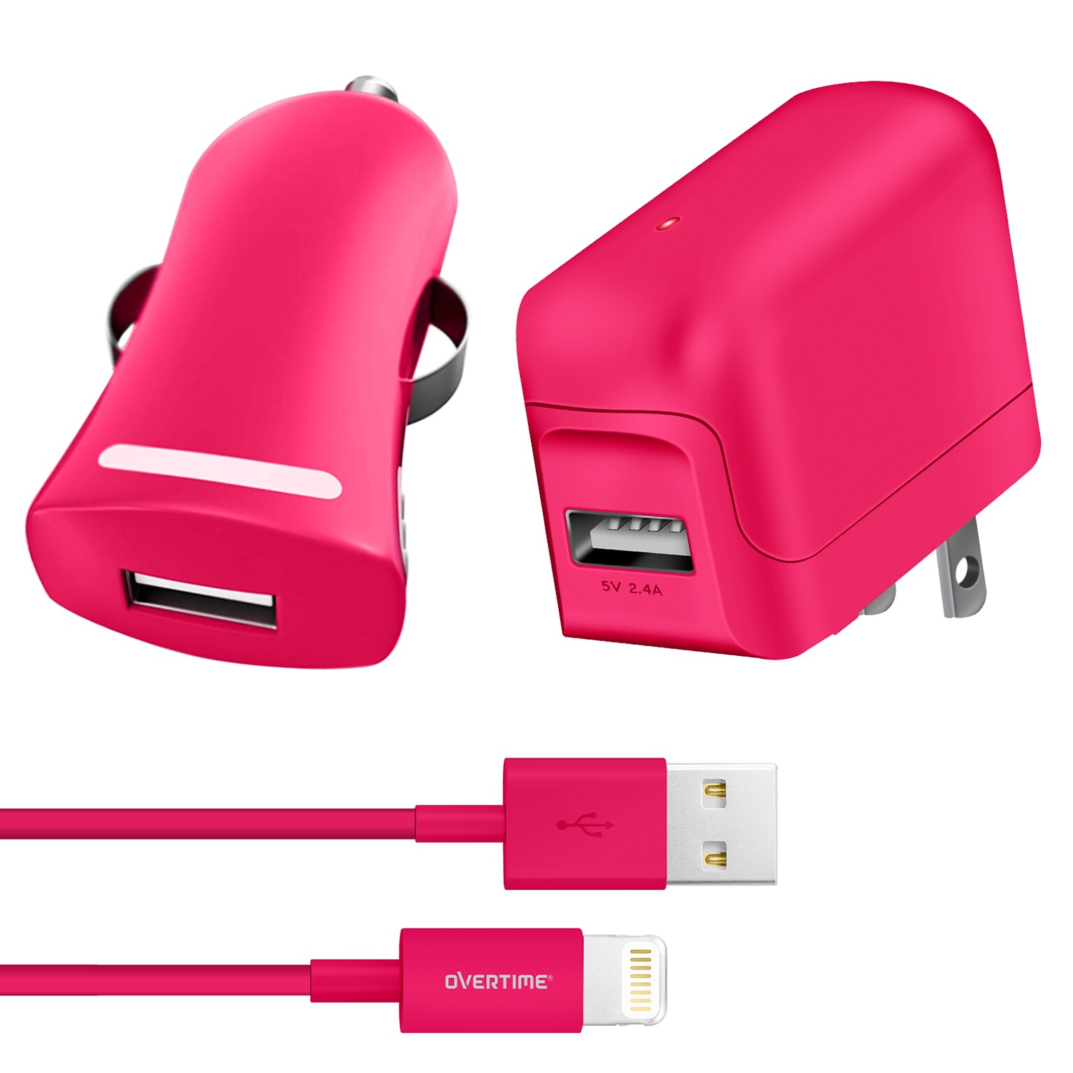 Overtime Lightning Charging Bundle for Apple Devices, Pink, 3/Pack (DAC3IN1PNK)