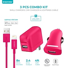 Overtime Lightning Charging Bundle for Apple Devices, Pink, 3/Pack (DAC3IN1PNK)