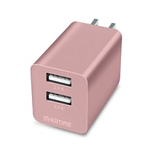 Overtime Dual USB 12W Travel Wall Charger, Metallic Rose Gold (OTH2USB2ARG)