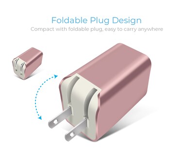 Overtime Dual USB 12W Travel Wall Charger, Metallic Rose Gold (OTH2USB2ARG)