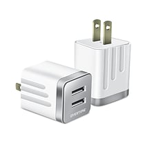 Overtime Dual USB 12W Travel Wall Charger, Metallic Silver (OTH2USB2ASL)