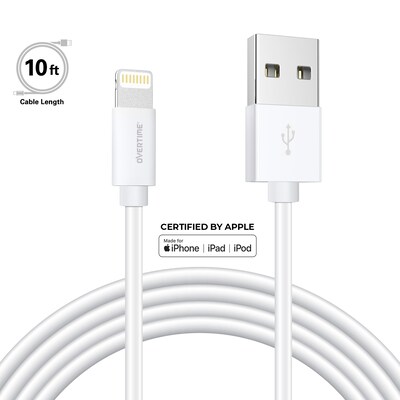 Overtime Lightning to USB-A Charging Cable, 10 ft., White (MFIWHITE10FT)