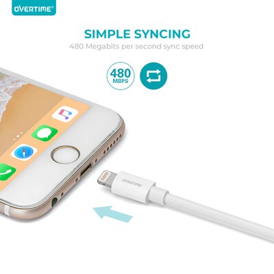 Overtime Lightning to USB-A Charging Cable, 10 ft., White (MFIWHITE10FT)